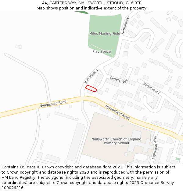 44, CARTERS WAY, NAILSWORTH, STROUD, GL6 0TP: Location map and indicative extent of plot