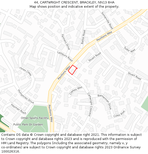 44, CARTWRIGHT CRESCENT, BRACKLEY, NN13 6HA: Location map and indicative extent of plot