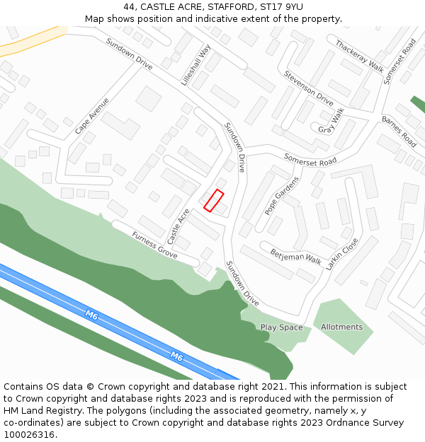 44, CASTLE ACRE, STAFFORD, ST17 9YU: Location map and indicative extent of plot
