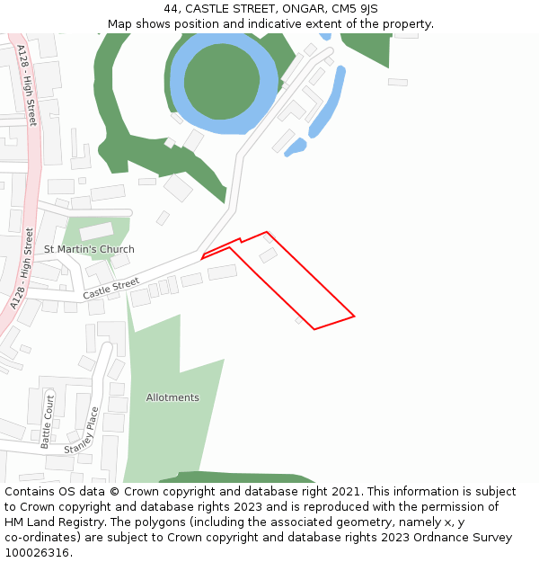 44, CASTLE STREET, ONGAR, CM5 9JS: Location map and indicative extent of plot