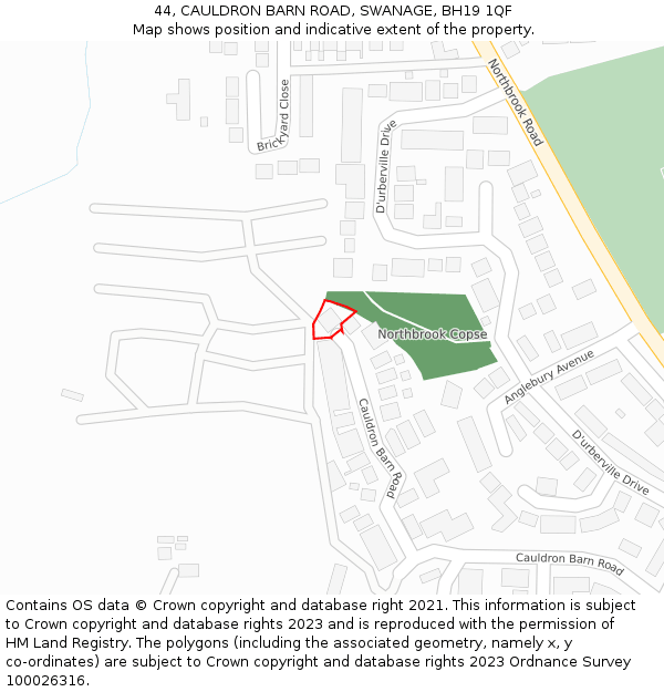 44, CAULDRON BARN ROAD, SWANAGE, BH19 1QF: Location map and indicative extent of plot
