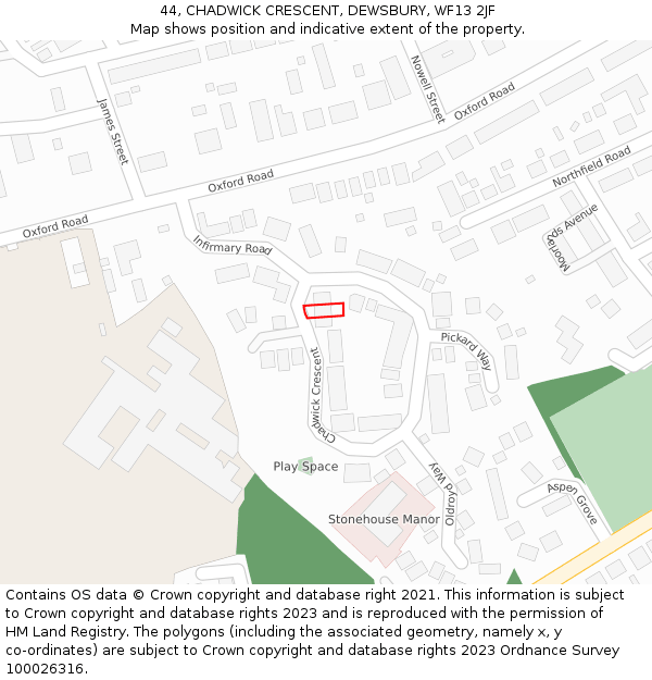 44, CHADWICK CRESCENT, DEWSBURY, WF13 2JF: Location map and indicative extent of plot