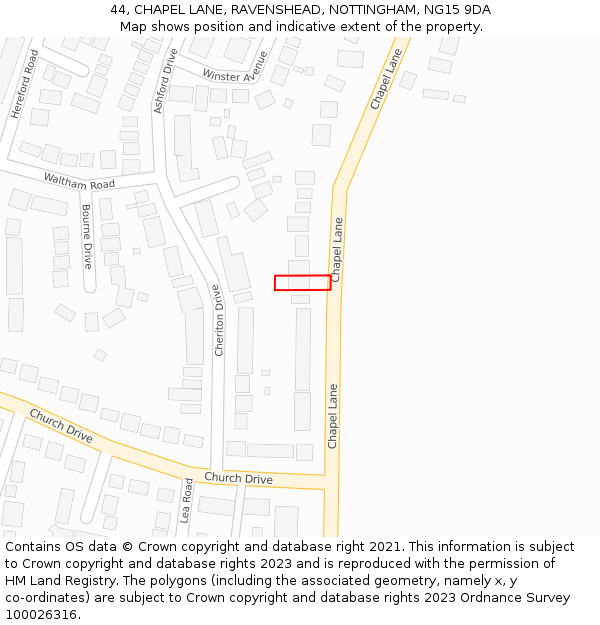 44, CHAPEL LANE, RAVENSHEAD, NOTTINGHAM, NG15 9DA: Location map and indicative extent of plot