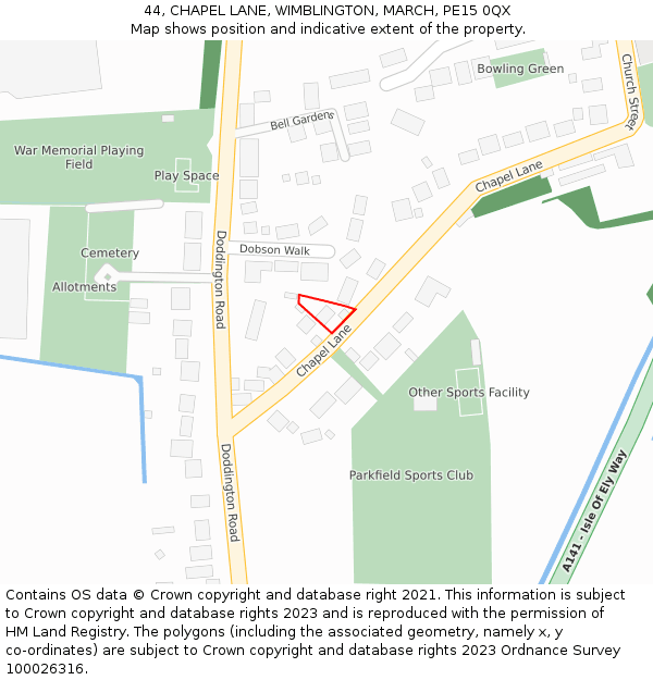 44, CHAPEL LANE, WIMBLINGTON, MARCH, PE15 0QX: Location map and indicative extent of plot