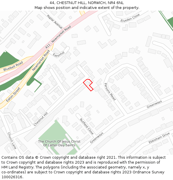 44, CHESTNUT HILL, NORWICH, NR4 6NL: Location map and indicative extent of plot