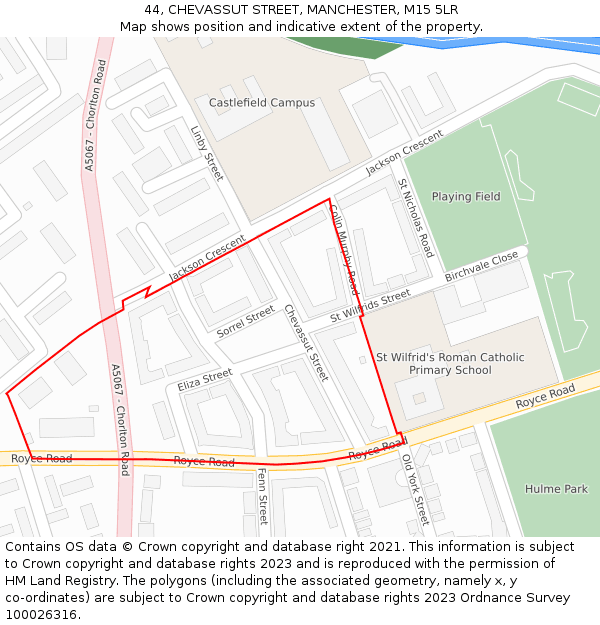 44, CHEVASSUT STREET, MANCHESTER, M15 5LR: Location map and indicative extent of plot