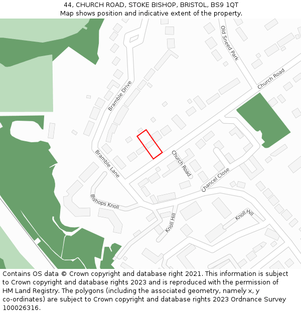 44, CHURCH ROAD, STOKE BISHOP, BRISTOL, BS9 1QT: Location map and indicative extent of plot