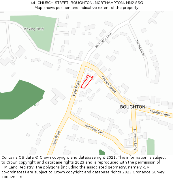 44, CHURCH STREET, BOUGHTON, NORTHAMPTON, NN2 8SG: Location map and indicative extent of plot