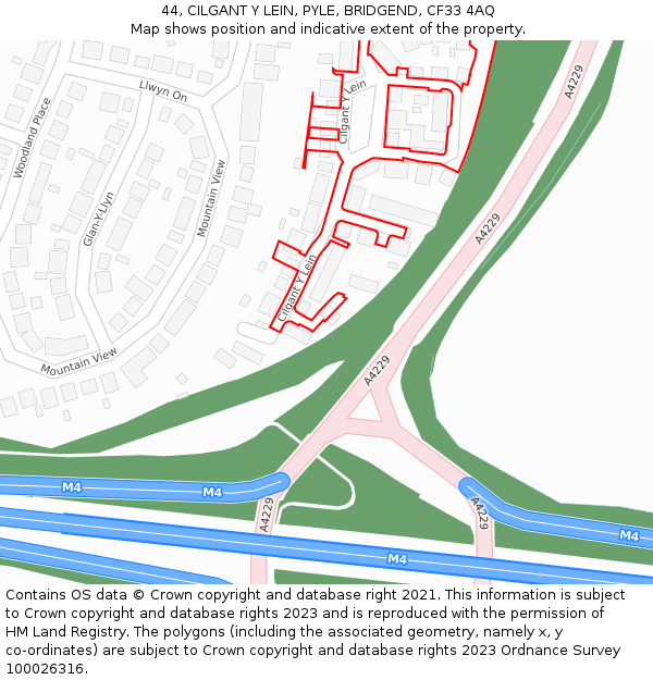 44, CILGANT Y LEIN, PYLE, BRIDGEND, CF33 4AQ: Location map and indicative extent of plot