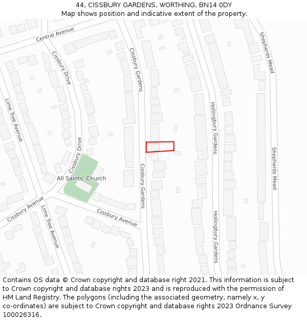44, CISSBURY GARDENS, WORTHING, BN14 0DY: Location map and indicative extent of plot