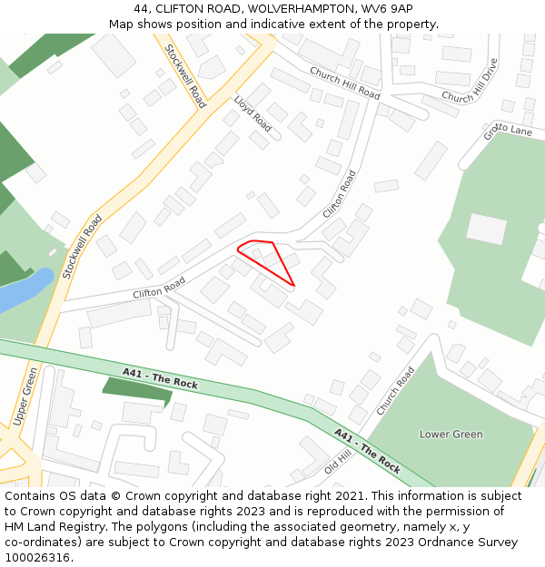 44, CLIFTON ROAD, WOLVERHAMPTON, WV6 9AP: Location map and indicative extent of plot