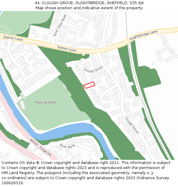 44, CLOUGH GROVE, OUGHTIBRIDGE, SHEFFIELD, S35 0JX: Location map and indicative extent of plot