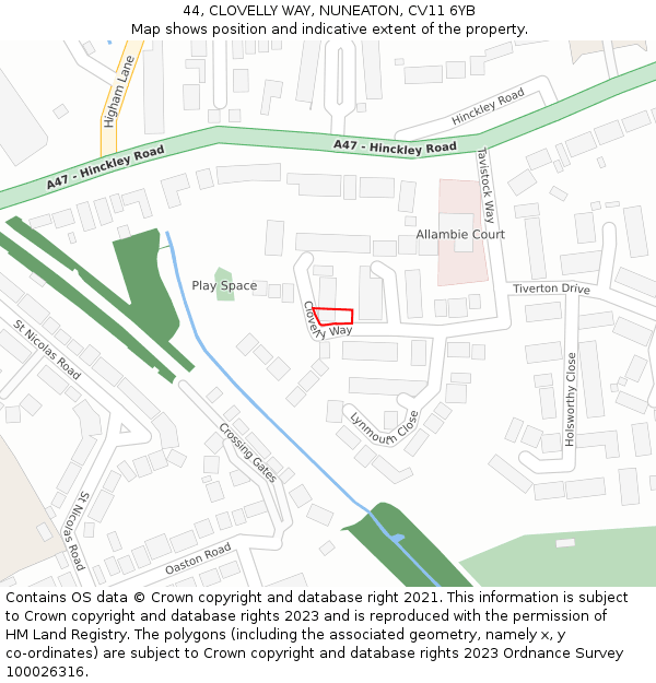 44, CLOVELLY WAY, NUNEATON, CV11 6YB: Location map and indicative extent of plot