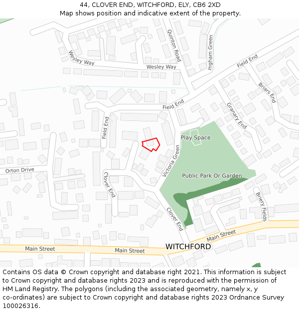 44, CLOVER END, WITCHFORD, ELY, CB6 2XD: Location map and indicative extent of plot