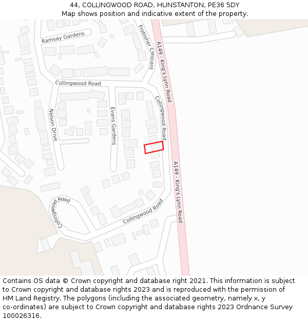 44, COLLINGWOOD ROAD, HUNSTANTON, PE36 5DY: Location map and indicative extent of plot