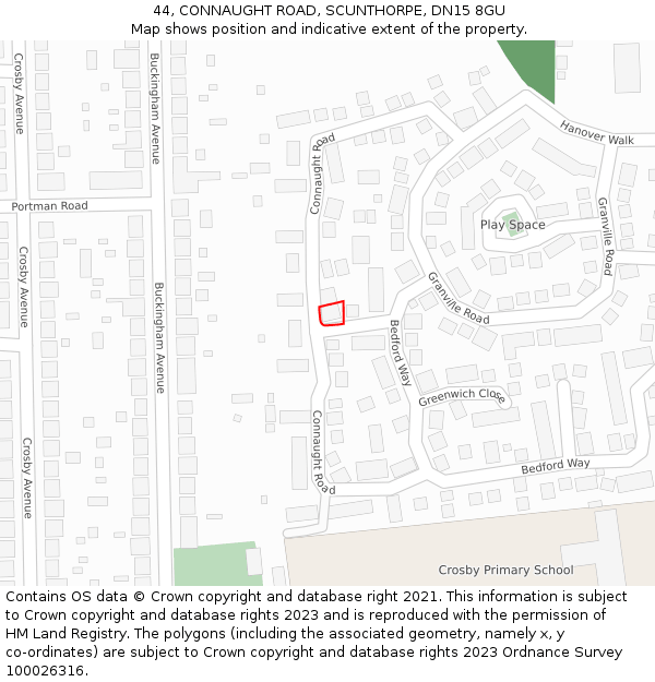 44, CONNAUGHT ROAD, SCUNTHORPE, DN15 8GU: Location map and indicative extent of plot