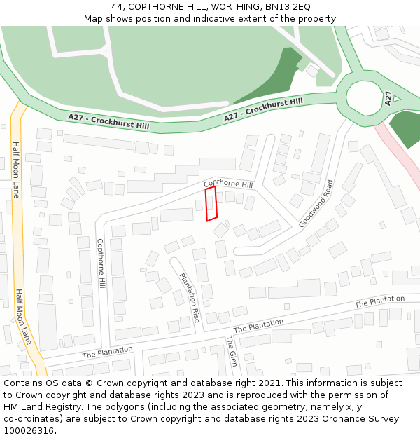 44, COPTHORNE HILL, WORTHING, BN13 2EQ: Location map and indicative extent of plot