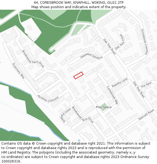 44, CORESBROOK WAY, KNAPHILL, WOKING, GU21 2TP: Location map and indicative extent of plot