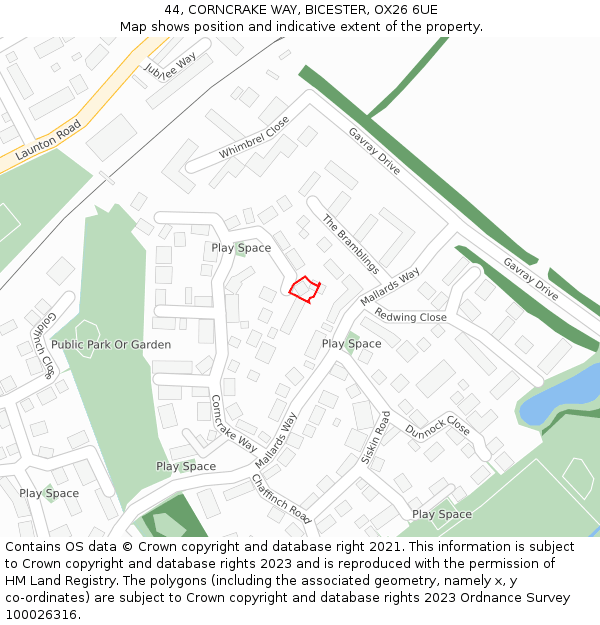 44, CORNCRAKE WAY, BICESTER, OX26 6UE: Location map and indicative extent of plot