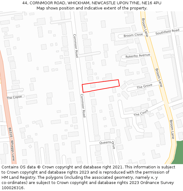 44, CORNMOOR ROAD, WHICKHAM, NEWCASTLE UPON TYNE, NE16 4PU: Location map and indicative extent of plot