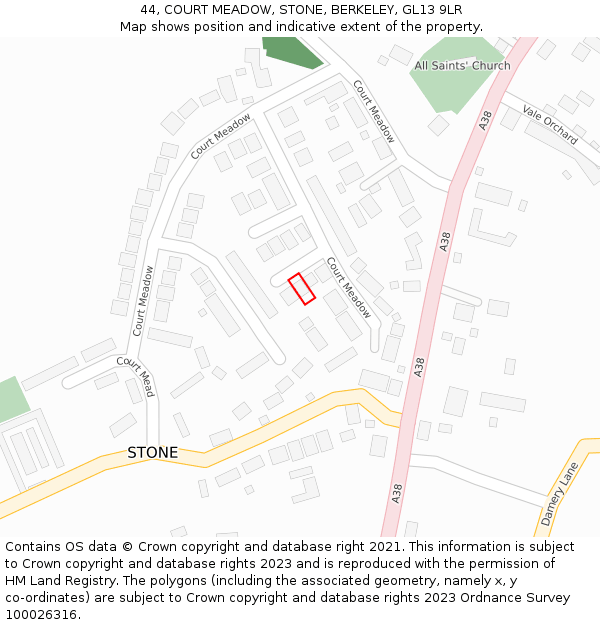 44, COURT MEADOW, STONE, BERKELEY, GL13 9LR: Location map and indicative extent of plot