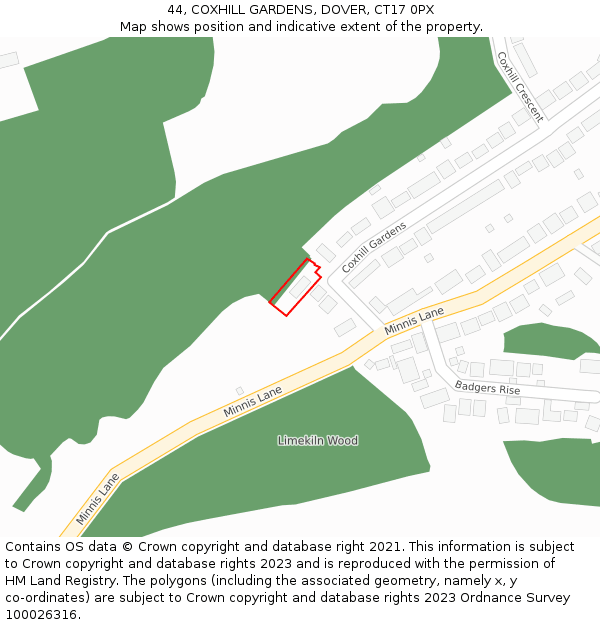 44, COXHILL GARDENS, DOVER, CT17 0PX: Location map and indicative extent of plot