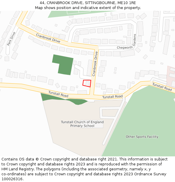 44, CRANBROOK DRIVE, SITTINGBOURNE, ME10 1RE: Location map and indicative extent of plot