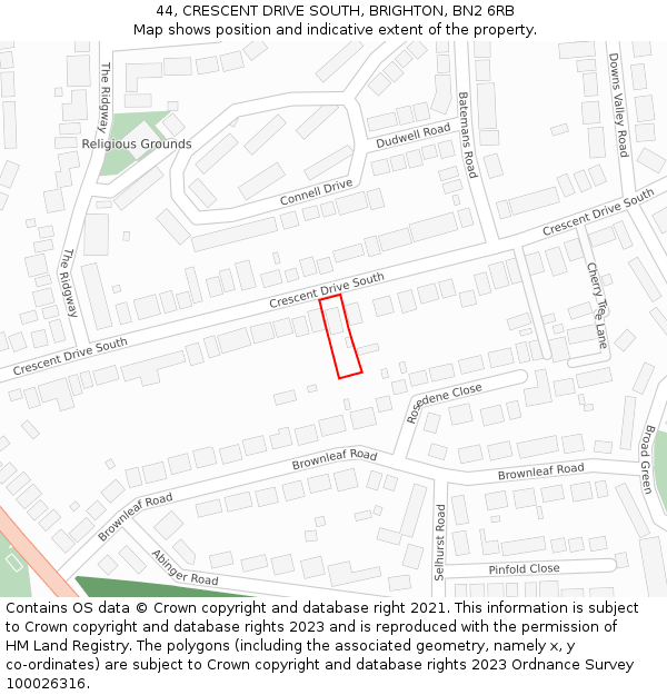 44, CRESCENT DRIVE SOUTH, BRIGHTON, BN2 6RB: Location map and indicative extent of plot