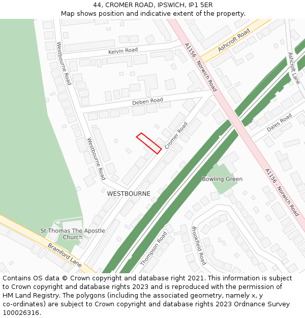 44, CROMER ROAD, IPSWICH, IP1 5ER: Location map and indicative extent of plot