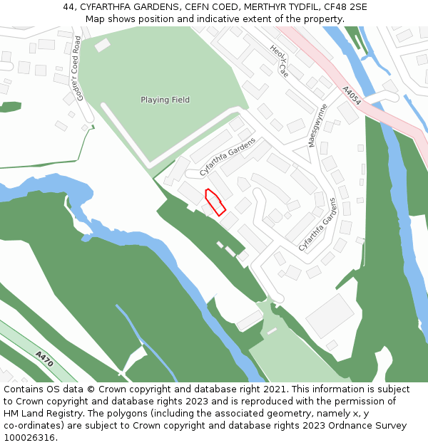 44, CYFARTHFA GARDENS, CEFN COED, MERTHYR TYDFIL, CF48 2SE: Location map and indicative extent of plot