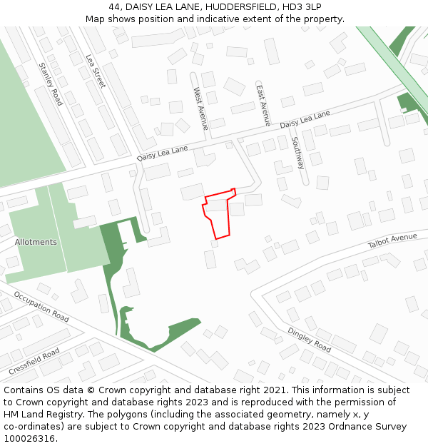 44, DAISY LEA LANE, HUDDERSFIELD, HD3 3LP: Location map and indicative extent of plot