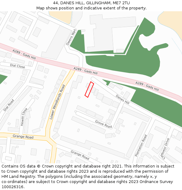 44, DANES HILL, GILLINGHAM, ME7 2TU: Location map and indicative extent of plot