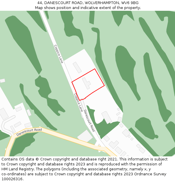 44, DANESCOURT ROAD, WOLVERHAMPTON, WV6 9BG: Location map and indicative extent of plot