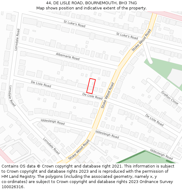 44, DE LISLE ROAD, BOURNEMOUTH, BH3 7NG: Location map and indicative extent of plot