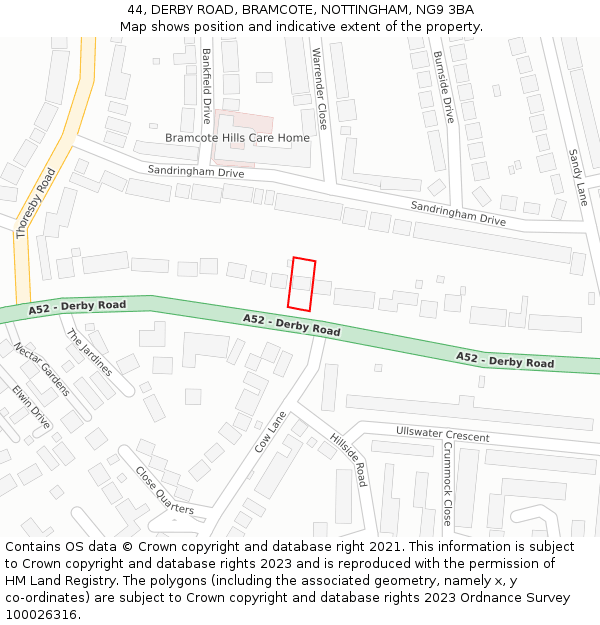 44, DERBY ROAD, BRAMCOTE, NOTTINGHAM, NG9 3BA: Location map and indicative extent of plot