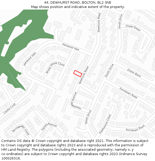 44, DEWHURST ROAD, BOLTON, BL2 3NE: Location map and indicative extent of plot