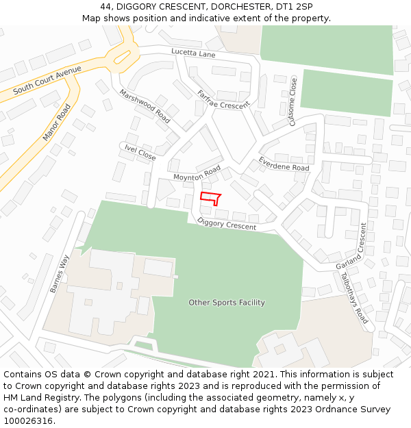 44, DIGGORY CRESCENT, DORCHESTER, DT1 2SP: Location map and indicative extent of plot
