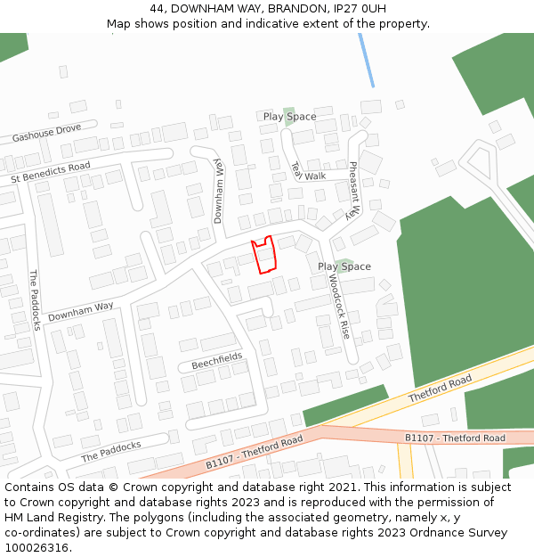 44, DOWNHAM WAY, BRANDON, IP27 0UH: Location map and indicative extent of plot