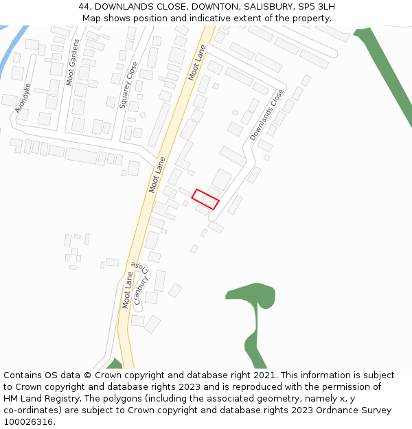 44, DOWNLANDS CLOSE, DOWNTON, SALISBURY, SP5 3LH: Location map and indicative extent of plot