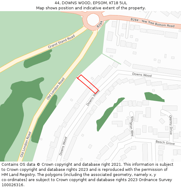 44, DOWNS WOOD, EPSOM, KT18 5UL: Location map and indicative extent of plot
