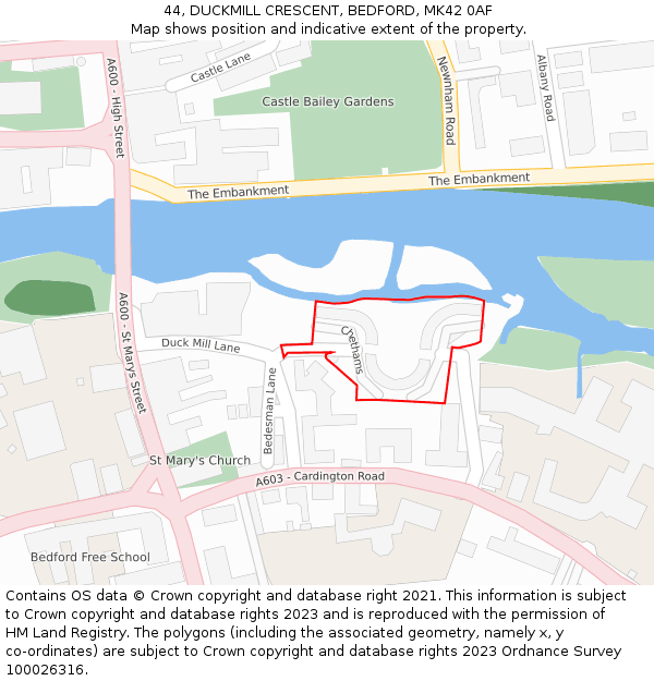 44, DUCKMILL CRESCENT, BEDFORD, MK42 0AF: Location map and indicative extent of plot