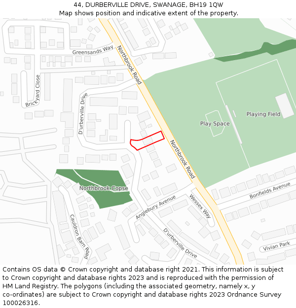 44, DURBERVILLE DRIVE, SWANAGE, BH19 1QW: Location map and indicative extent of plot