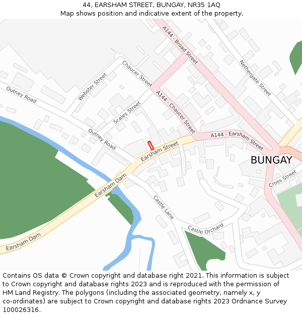 44, EARSHAM STREET, BUNGAY, NR35 1AQ: Location map and indicative extent of plot
