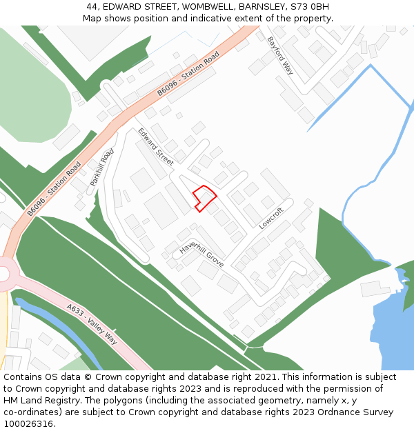 44, EDWARD STREET, WOMBWELL, BARNSLEY, S73 0BH: Location map and indicative extent of plot