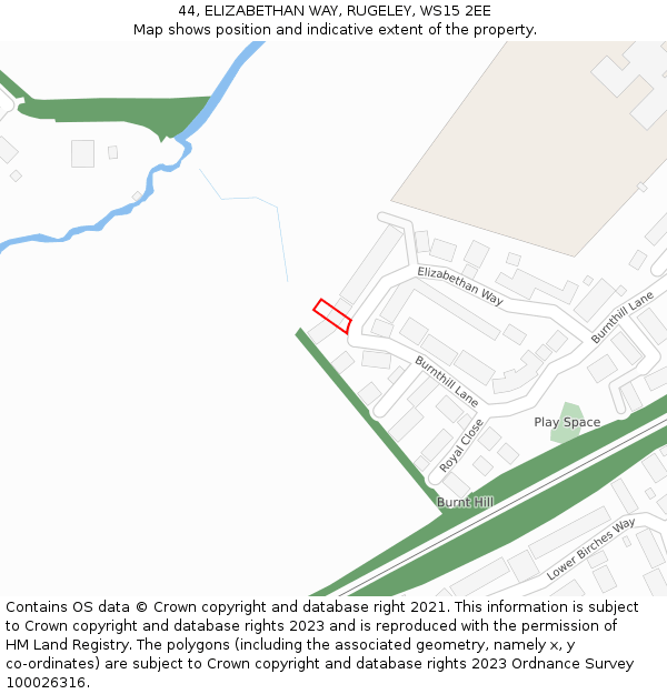 44, ELIZABETHAN WAY, RUGELEY, WS15 2EE: Location map and indicative extent of plot
