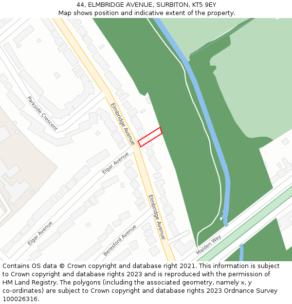 44, ELMBRIDGE AVENUE, SURBITON, KT5 9EY: Location map and indicative extent of plot
