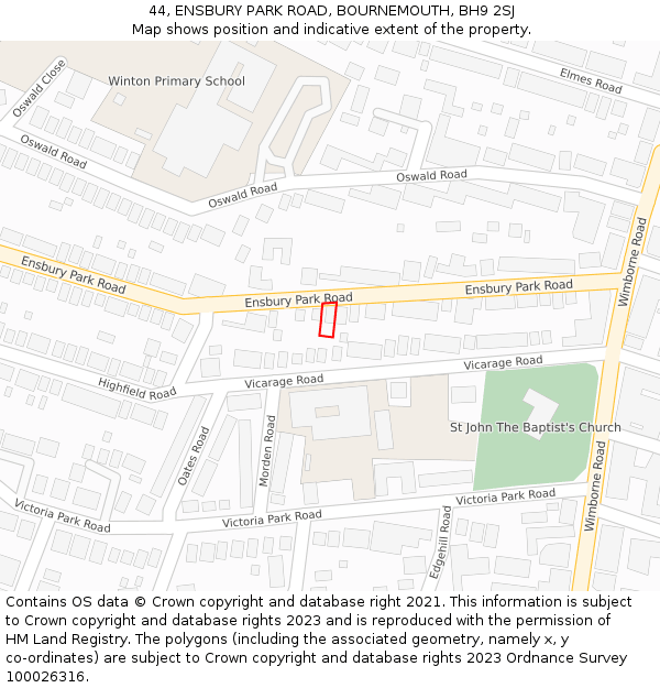 44, ENSBURY PARK ROAD, BOURNEMOUTH, BH9 2SJ: Location map and indicative extent of plot