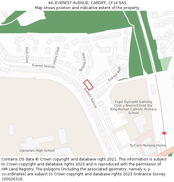 44, EVEREST AVENUE, CARDIFF, CF14 5AS: Location map and indicative extent of plot
