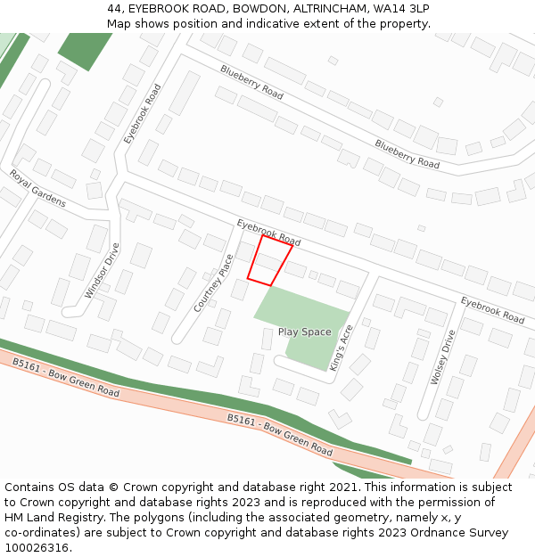 44, EYEBROOK ROAD, BOWDON, ALTRINCHAM, WA14 3LP: Location map and indicative extent of plot