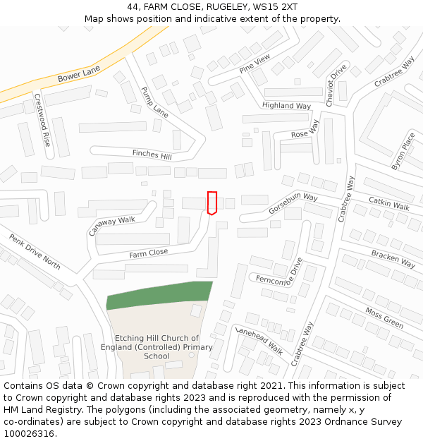 44, FARM CLOSE, RUGELEY, WS15 2XT: Location map and indicative extent of plot
